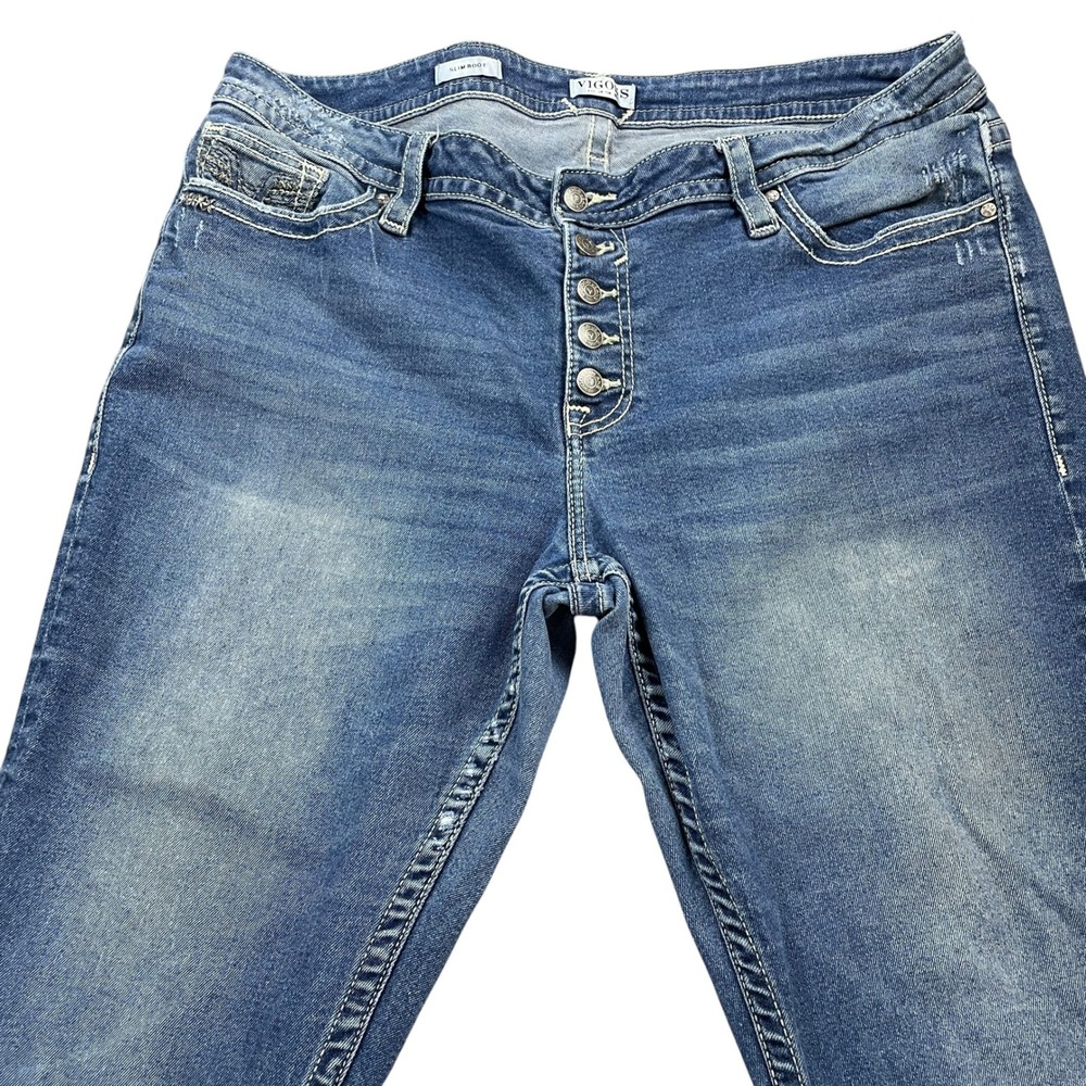 Vigoss Slim Boot Jeans Womens 22 Plus Size Medium Wash Button Fly Bootcut Blue